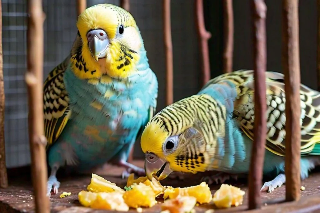 Budgies Eating Dried Pineapples