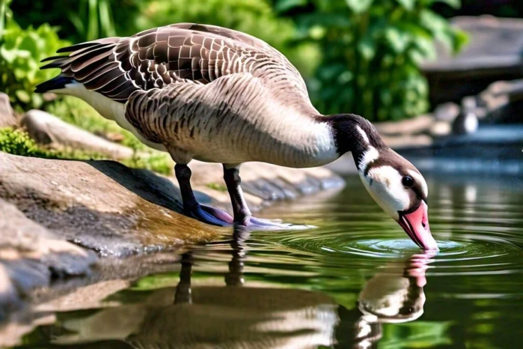 geese intaking water