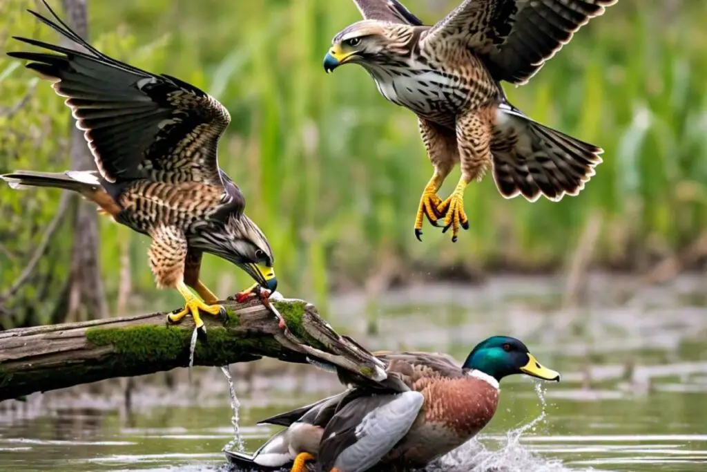 hawks hunting duck