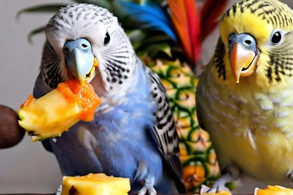 Budgies Eating Pineapple
