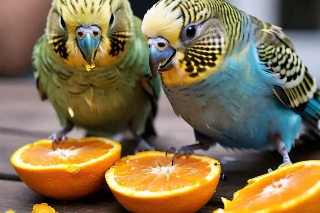 budgies eating orange