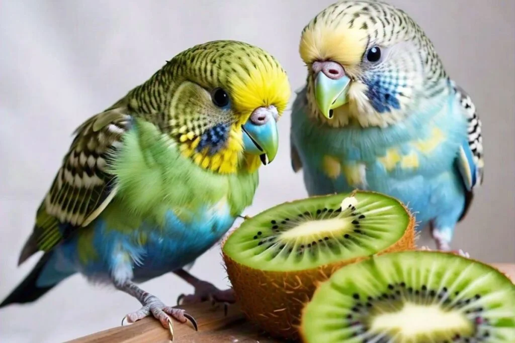 budgies eating kiwi
